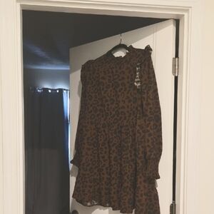 SHEIN Brown Leopard Print Long Sleeve Dress
